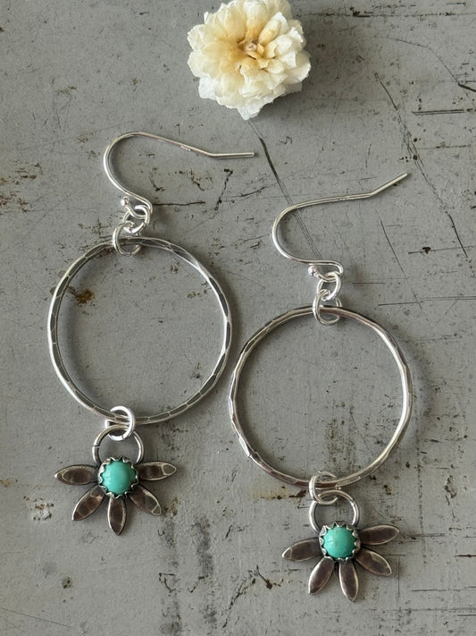 Kingman Turquoise flower hoop earrings