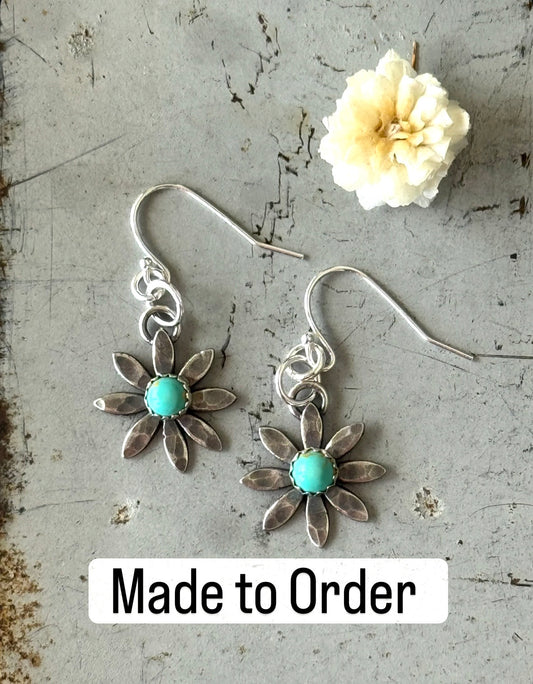 Made to Order (One set) Kingman Turquoise flower earrings