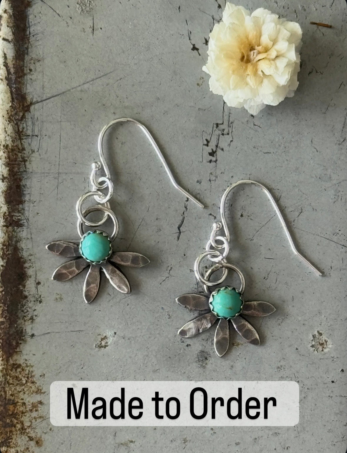 Made to Order (One set) Kingman Turquoise flower earrings