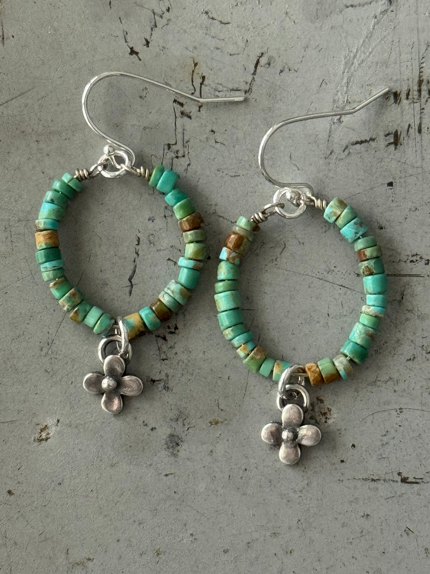 *Made To Order* green/brown Kingman Turquoise sterling flower earrings