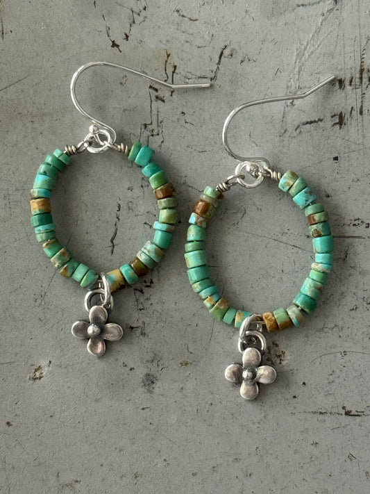 *Made To Order* green/brown Kingman Turquoise sterling flower earrings