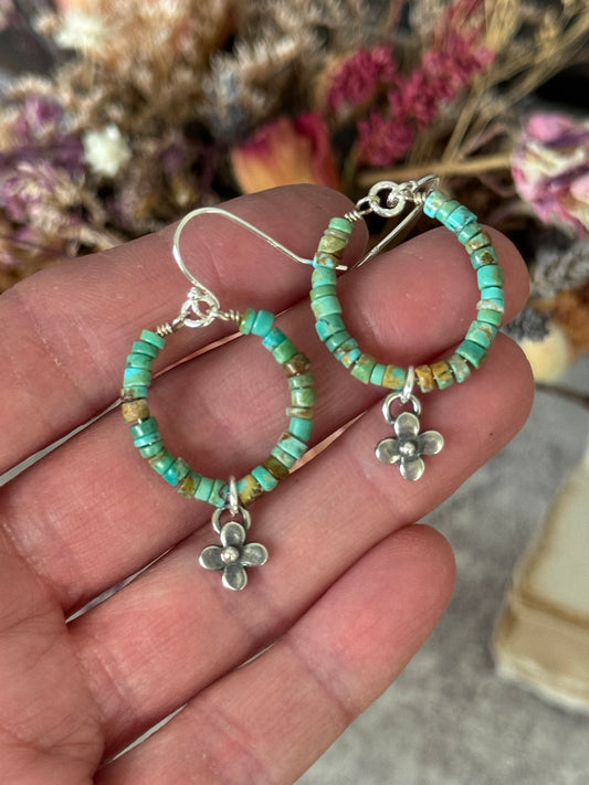 *Made To Order* green/brown Kingman Turquoise sterling flower earrings