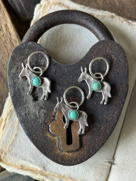 ONE hand crafted Sterling and Kingman Turquoise burro donkey charm