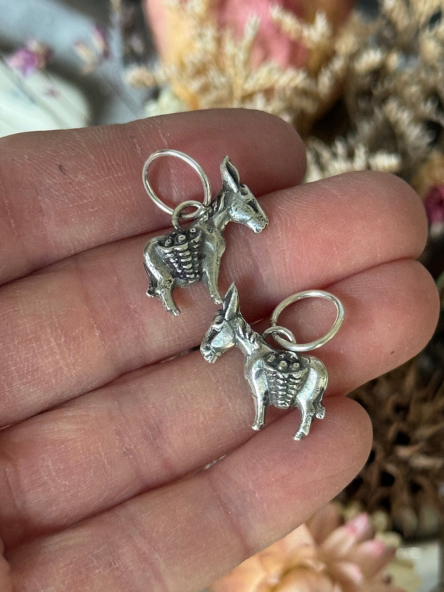 ONE hand crafted Sterling burro donkey charm