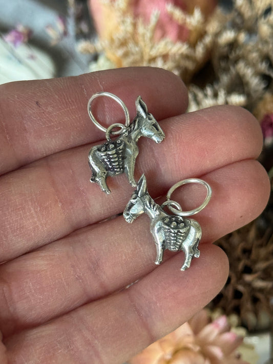 ONE hand crafted Sterling burro donkey charm