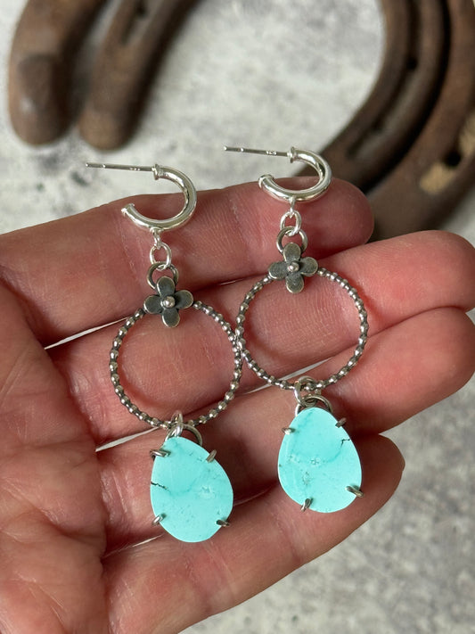 Golden Hills Turquoise Sterling flower hoop earrings
