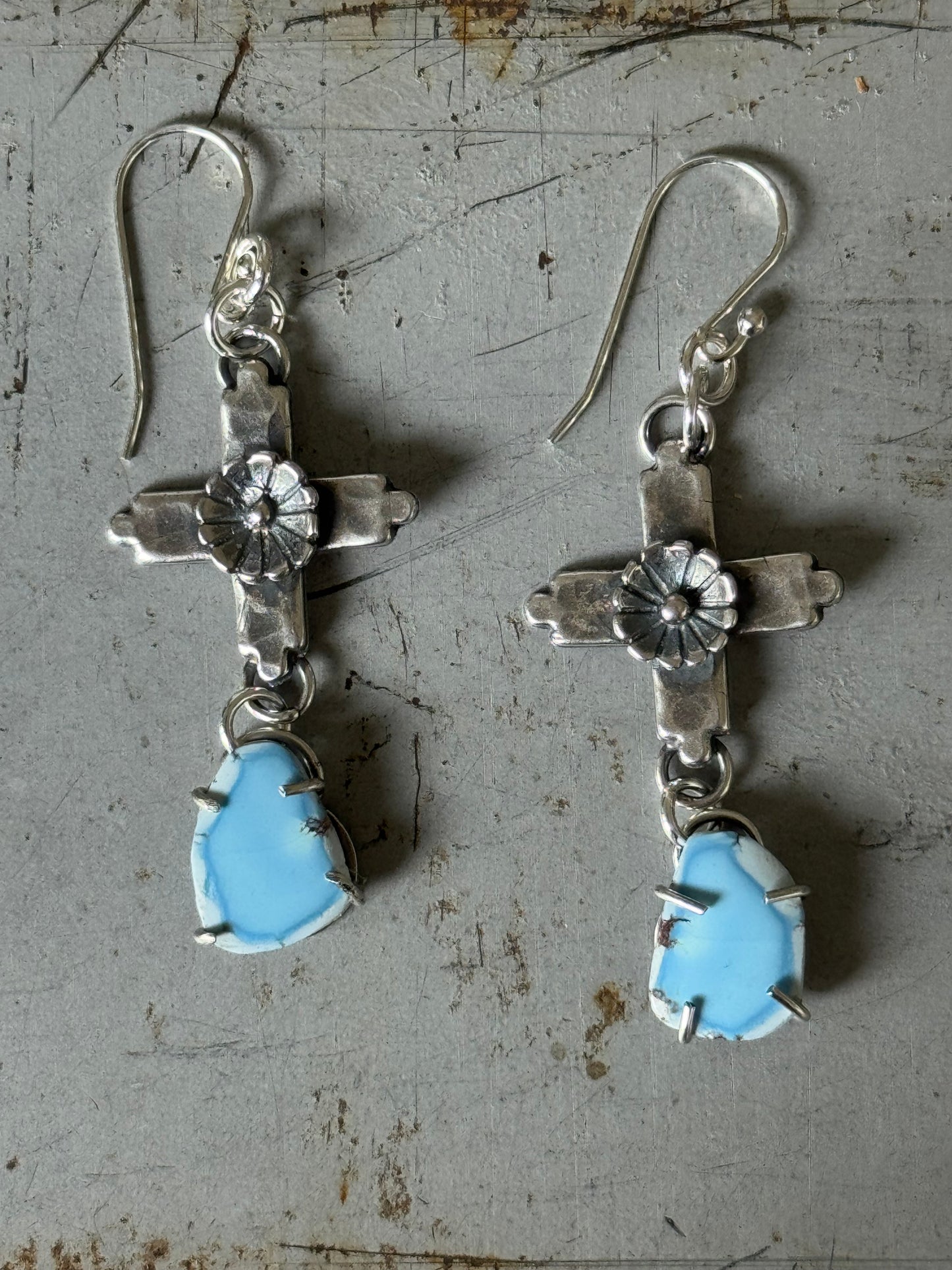Golden Hills Turquoise Sterling cross and flower earrings