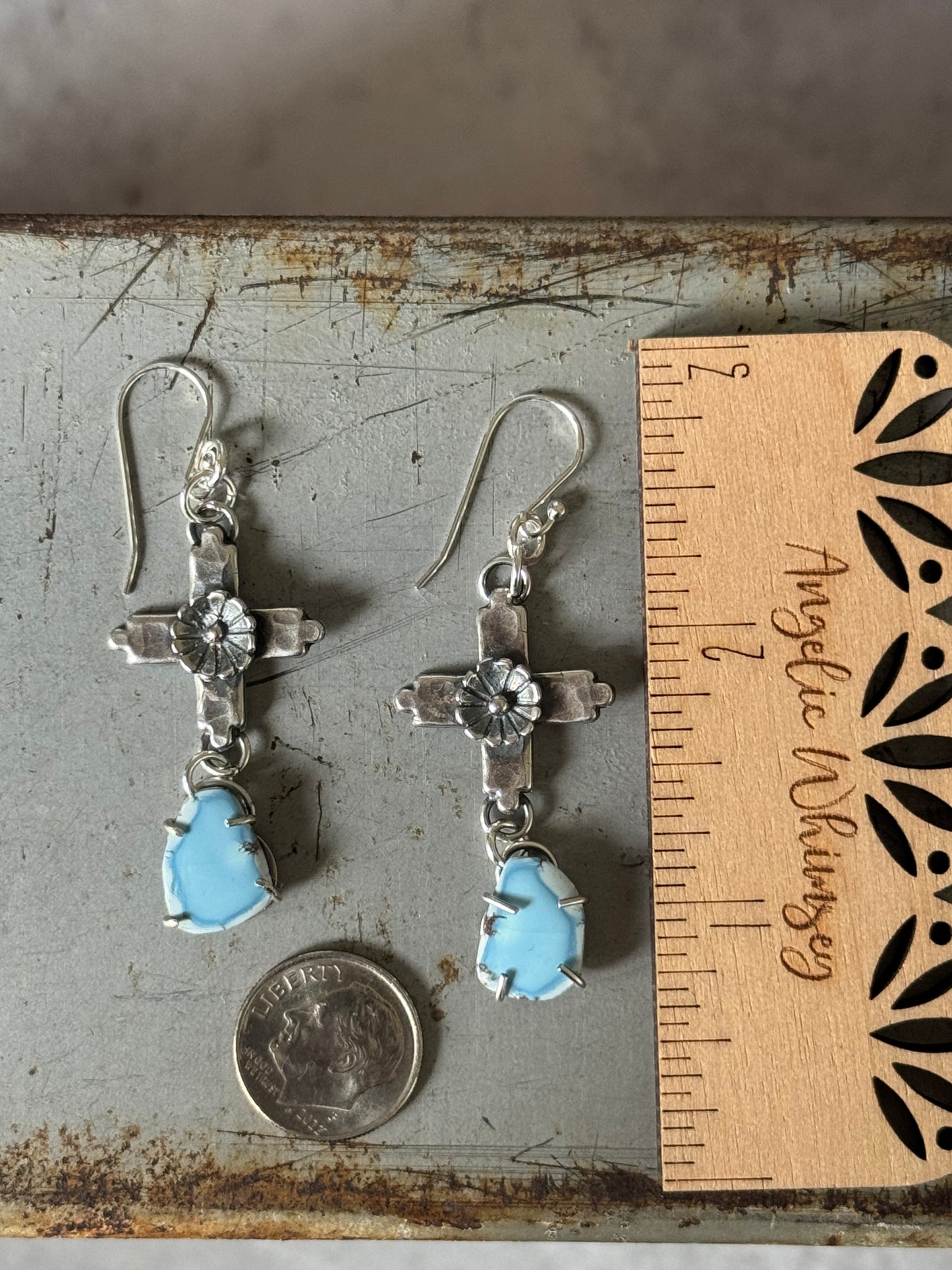 Golden Hills Turquoise Sterling cross and flower earrings