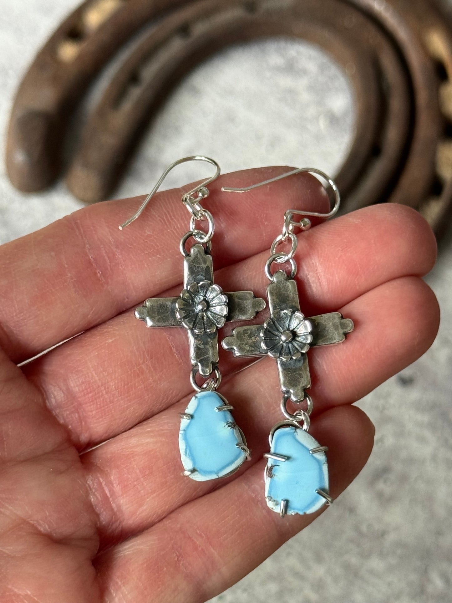 Golden Hills Turquoise Sterling cross and flower earrings