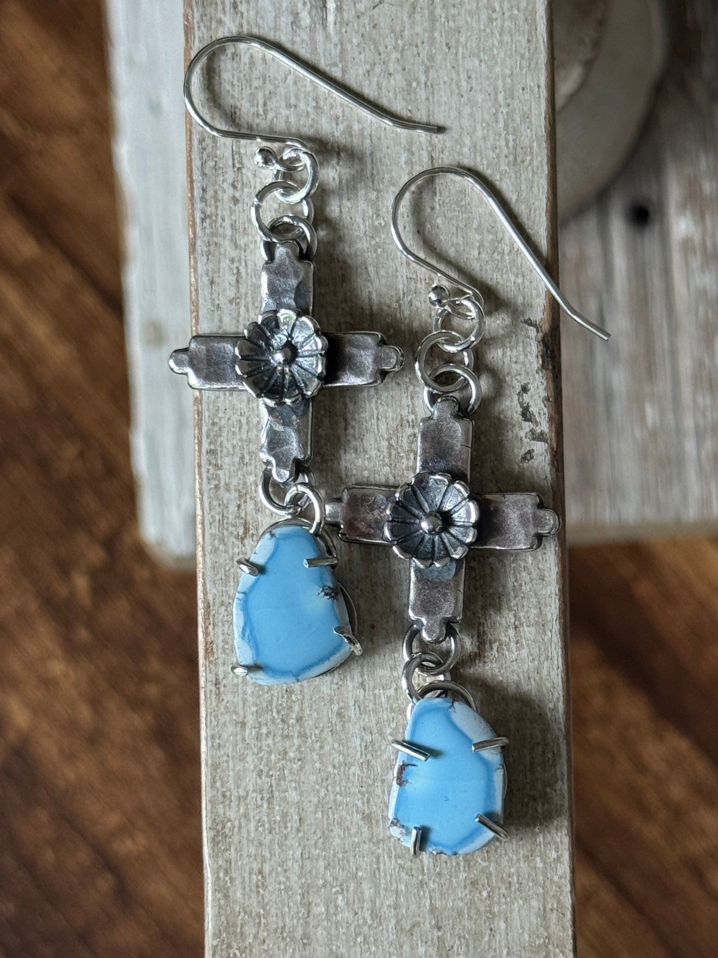 Golden Hills Turquoise Sterling cross and flower earrings