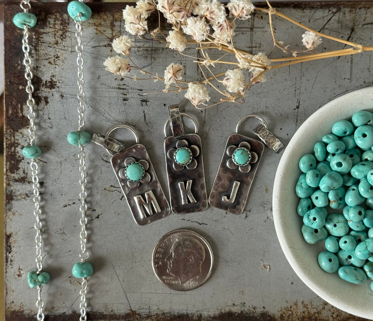 Initial + Kingman Turquoise pendant - Made To Order