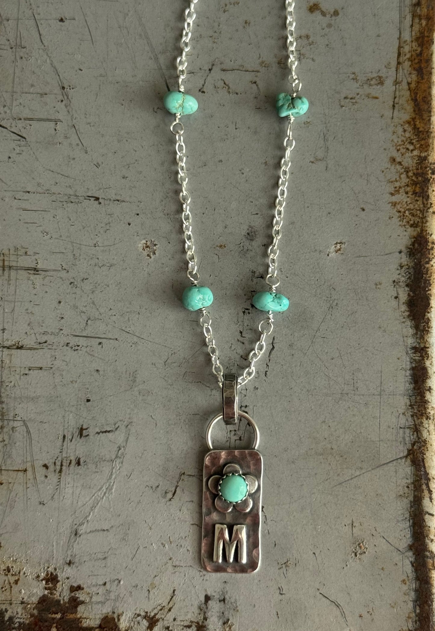 Initial + Kingman Turquoise pendant - Made To Order
