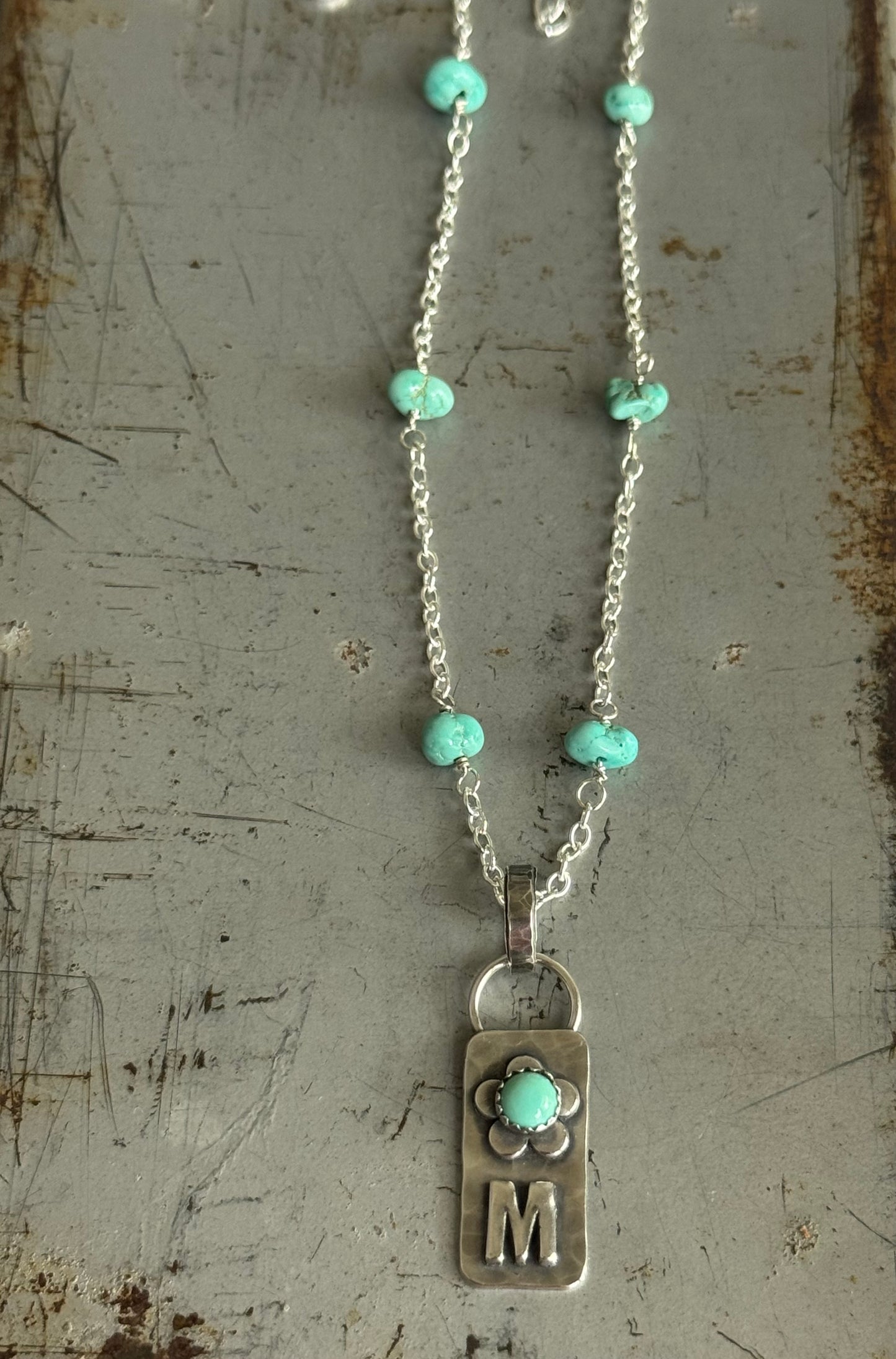 16" + 2" extender Made to Order Sterling Turquoise hand wired necklace only (pendant sold separately)