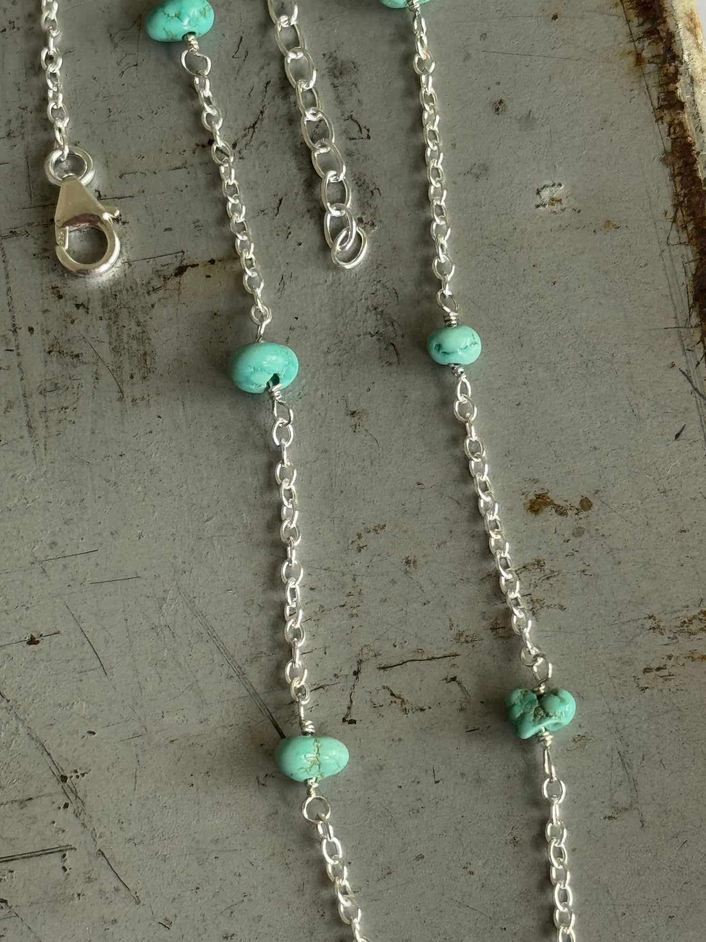 16" + 2" extender Made to Order Sterling Turquoise hand wired necklace only (pendant sold separately)