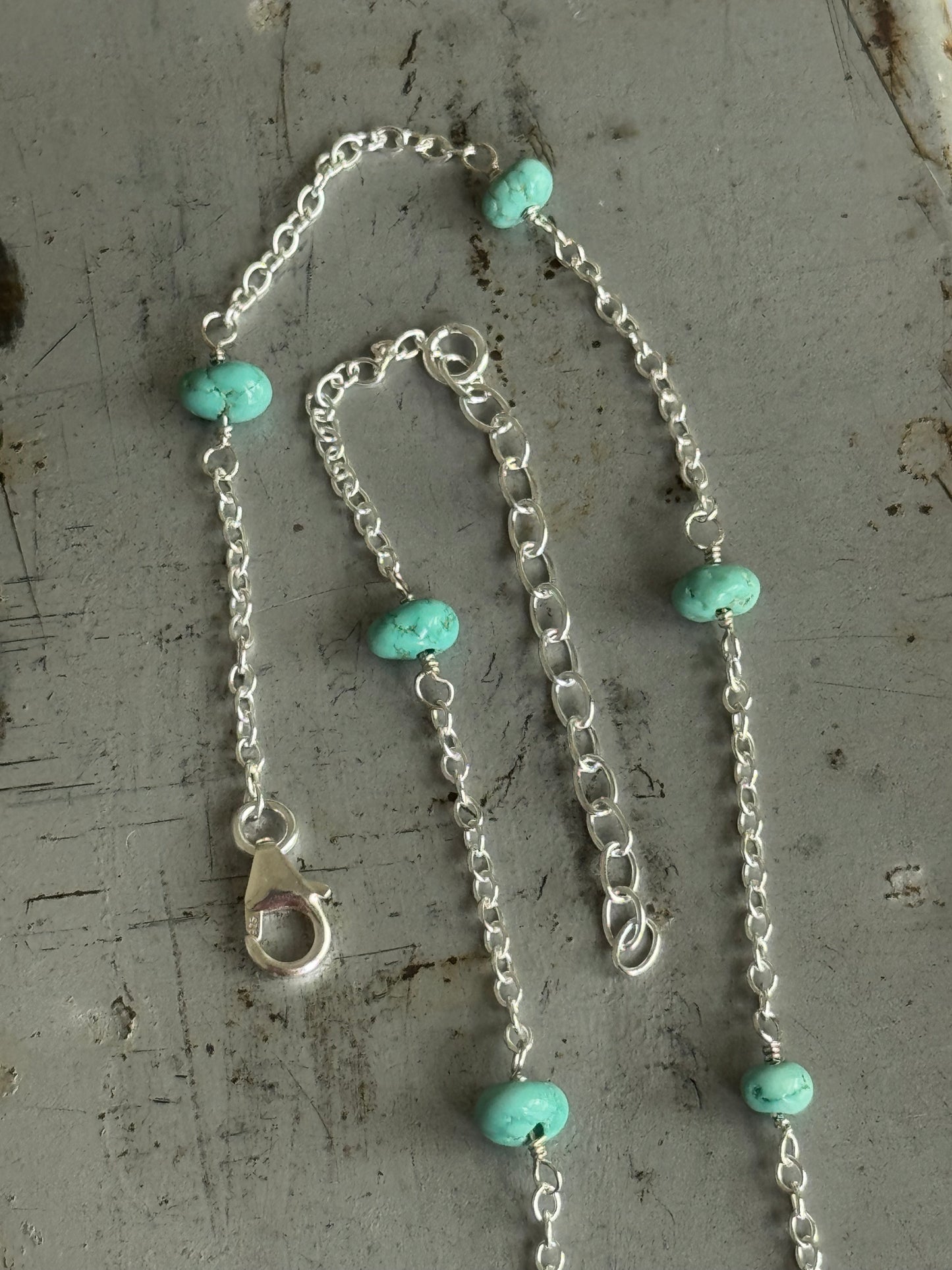 Made to Order Sterling Turquoise hand wired necklace only (pendant sold separately)