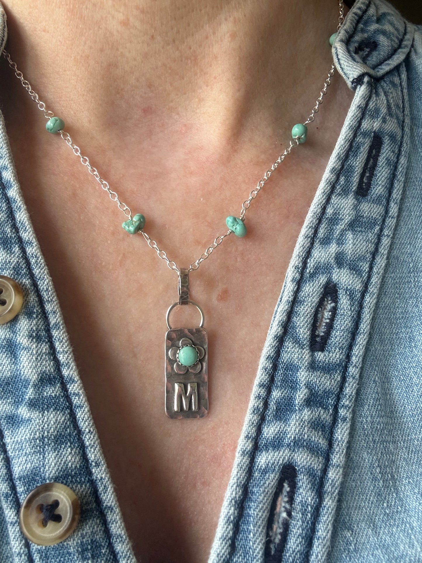 Made to Order Sterling Turquoise hand wired necklace only (pendant sold separately)