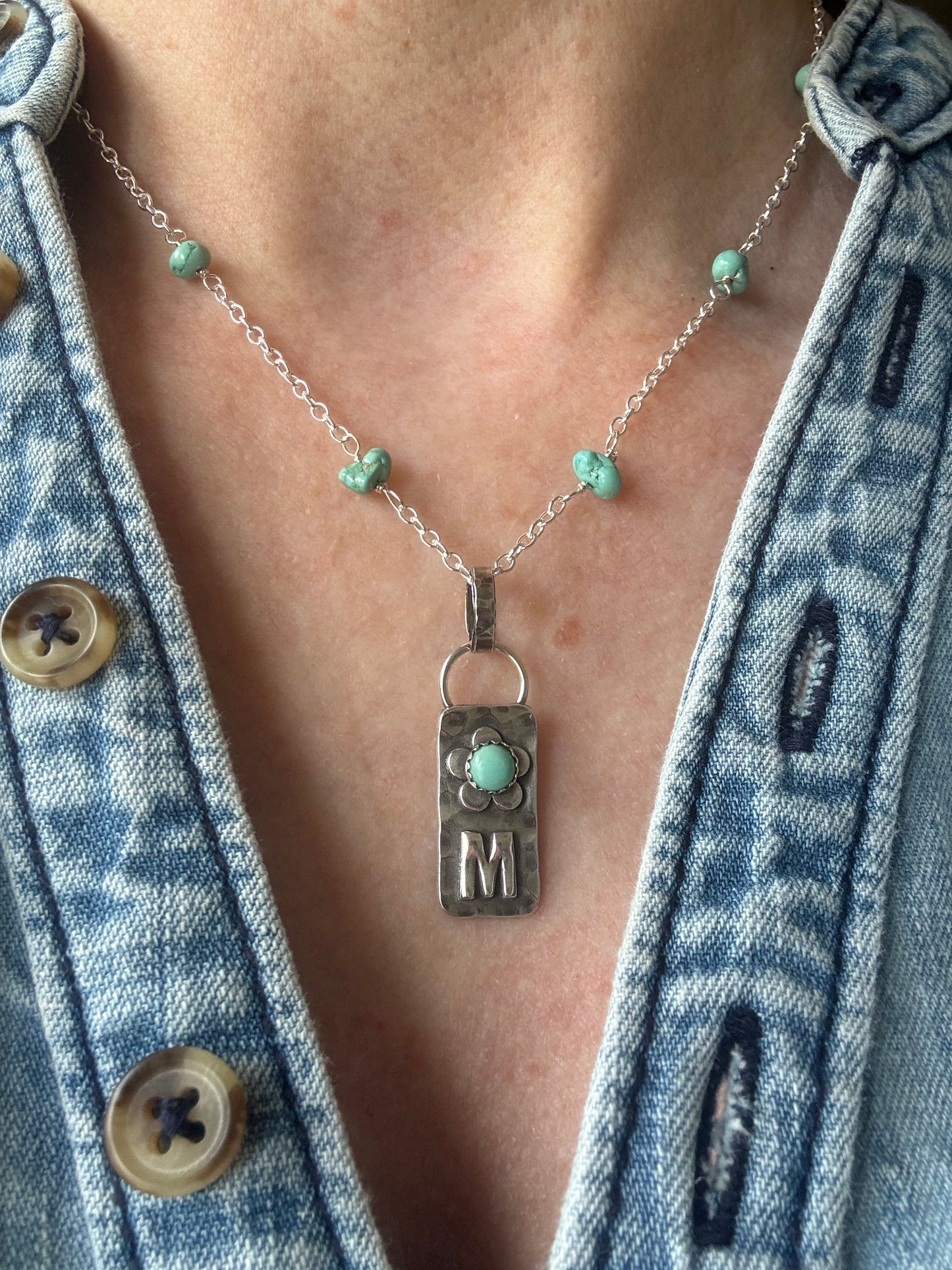 16" + 2" extender Made to Order Sterling Turquoise hand wired necklace only (pendant sold separately)