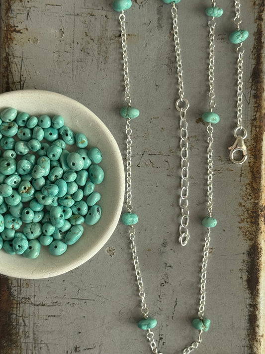 Made to Order Sterling Turquoise hand wired necklace only (pendant sold separately)