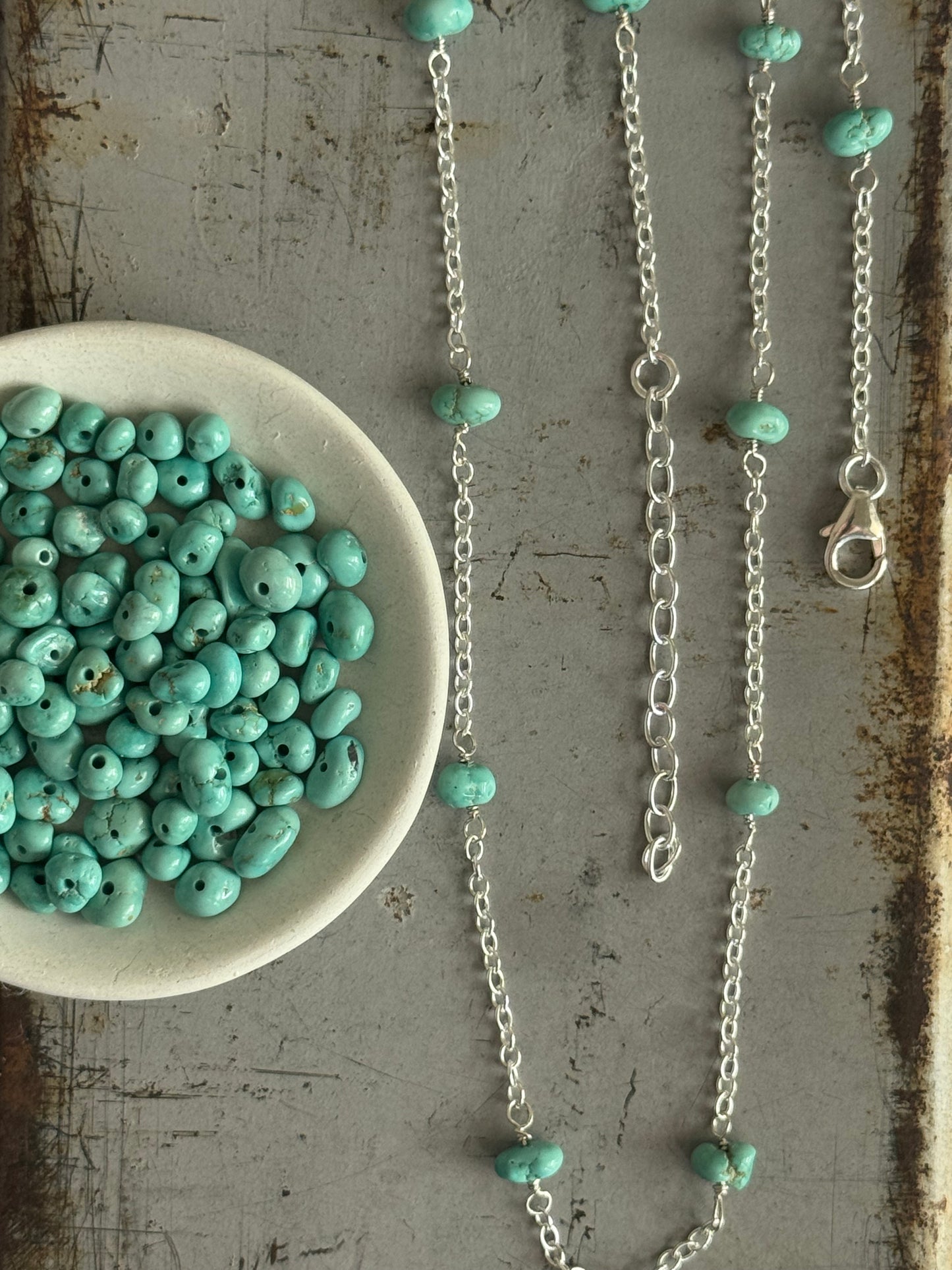 16" + 2" extender Made to Order Sterling Turquoise hand wired necklace only (pendant sold separately)