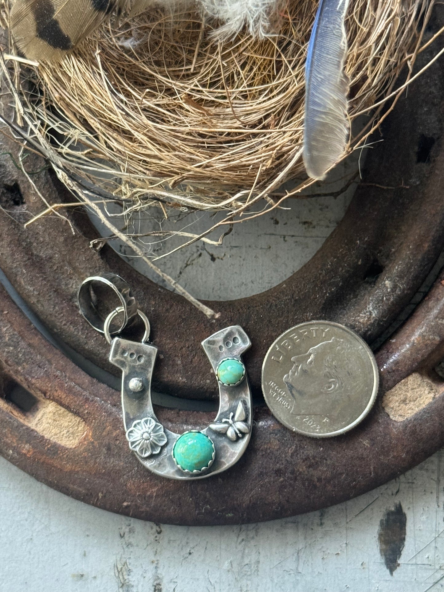 Kingman Turquoise Sterling Horseshoe pendant