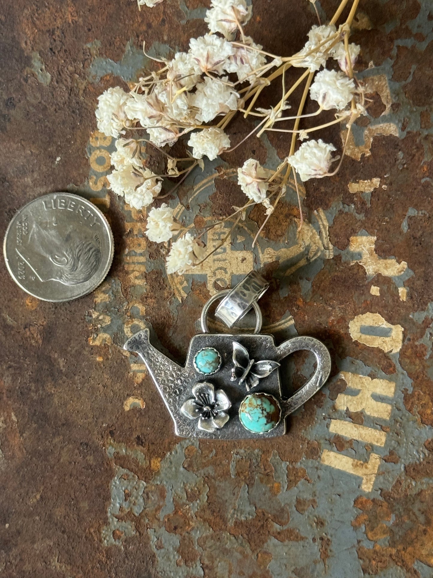 #8 Turquoise sterling watering can pendant