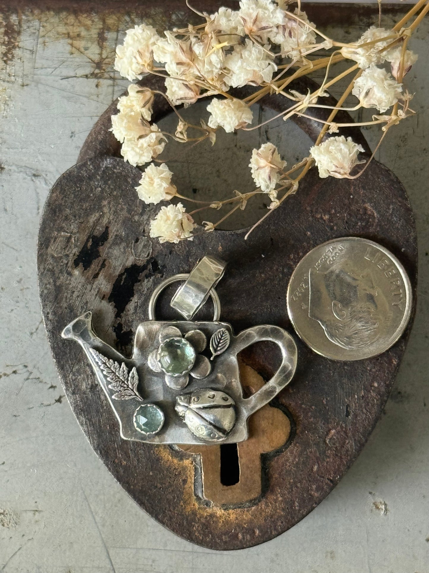 Kyanite and Tourmaline sterling watering can pendant