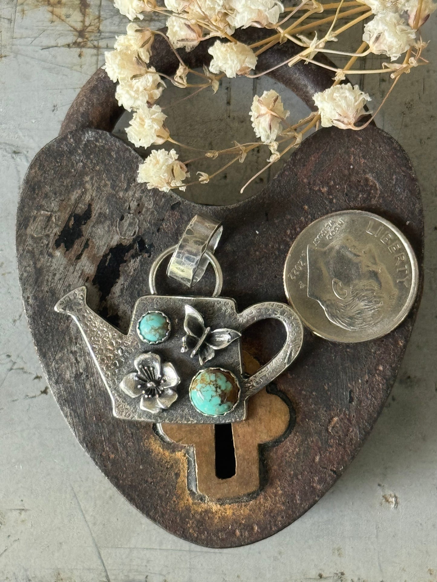 #8 Turquoise sterling watering can pendant