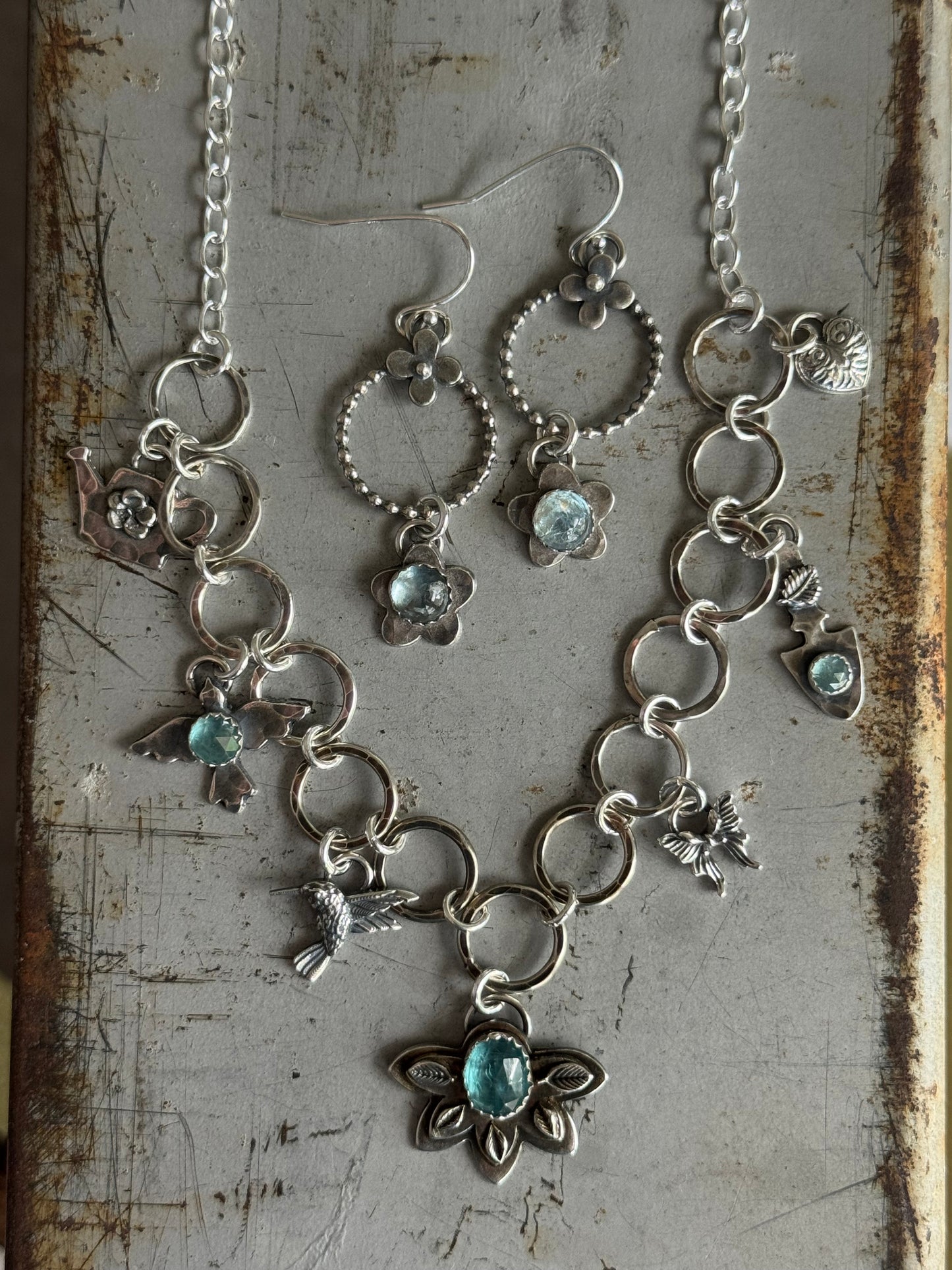 Made to Order Reserved for Lori Aquamarine flower sterling earrings