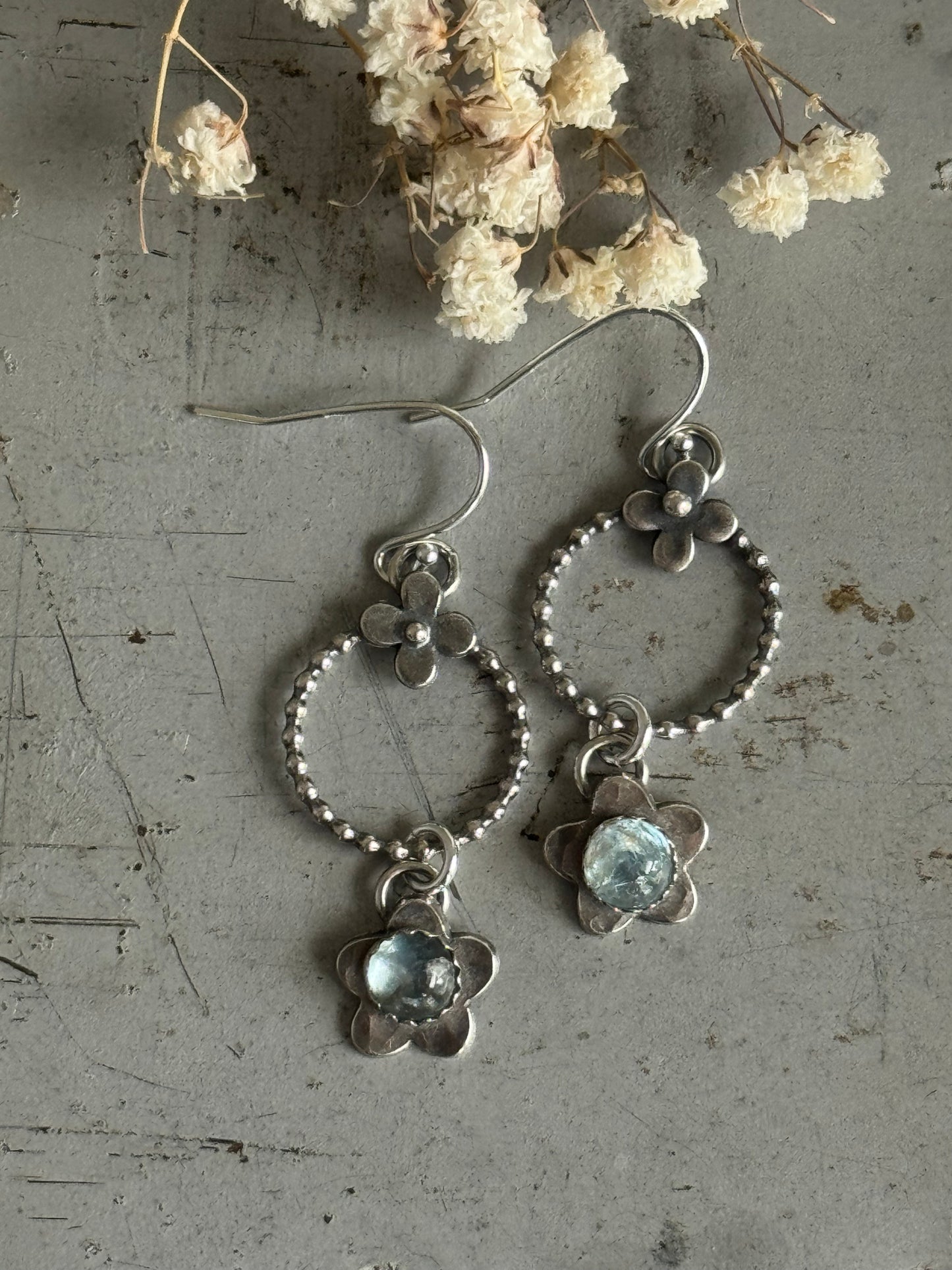 Made to Order Reserved for Lori Aquamarine flower sterling earrings