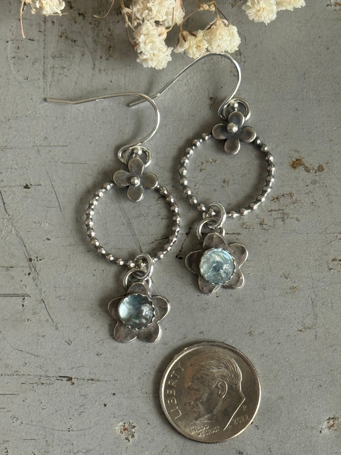 Made to Order Reserved for Lori Aquamarine flower sterling earrings