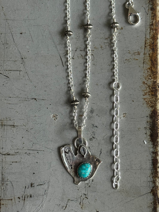 Birdie Lone Mountain Turquoise sterling beaded necklace