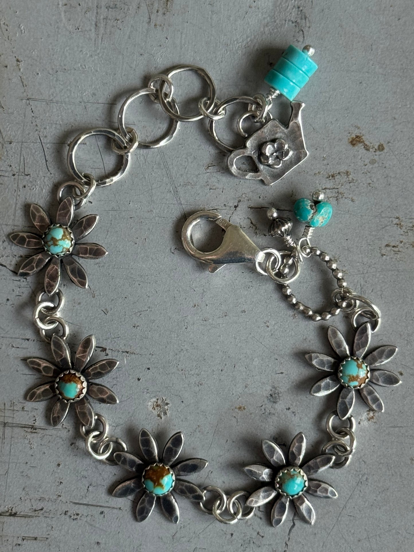 Kingman Turquoise sterling flower bracelet