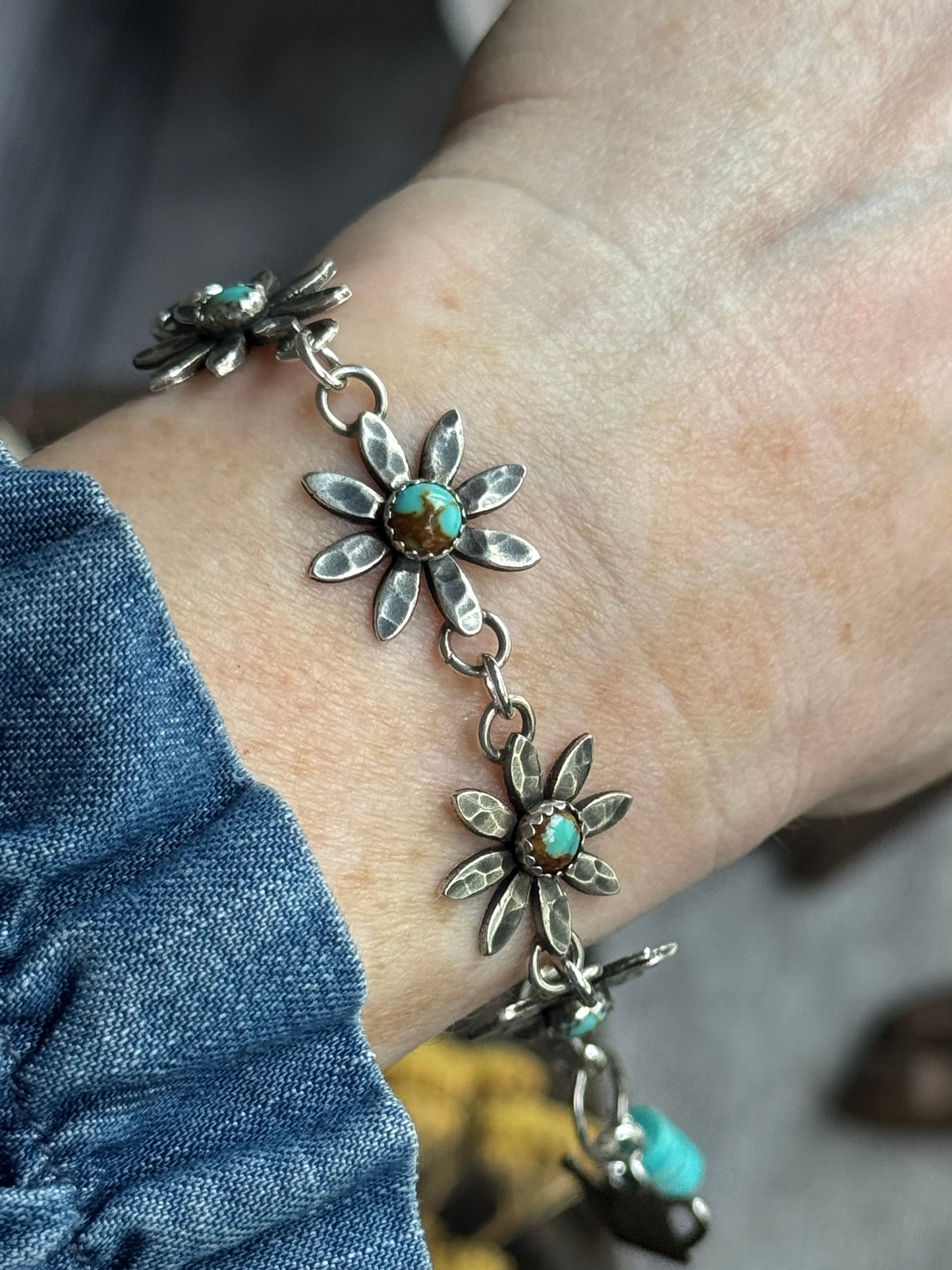 Kingman Turquoise sterling flower bracelet