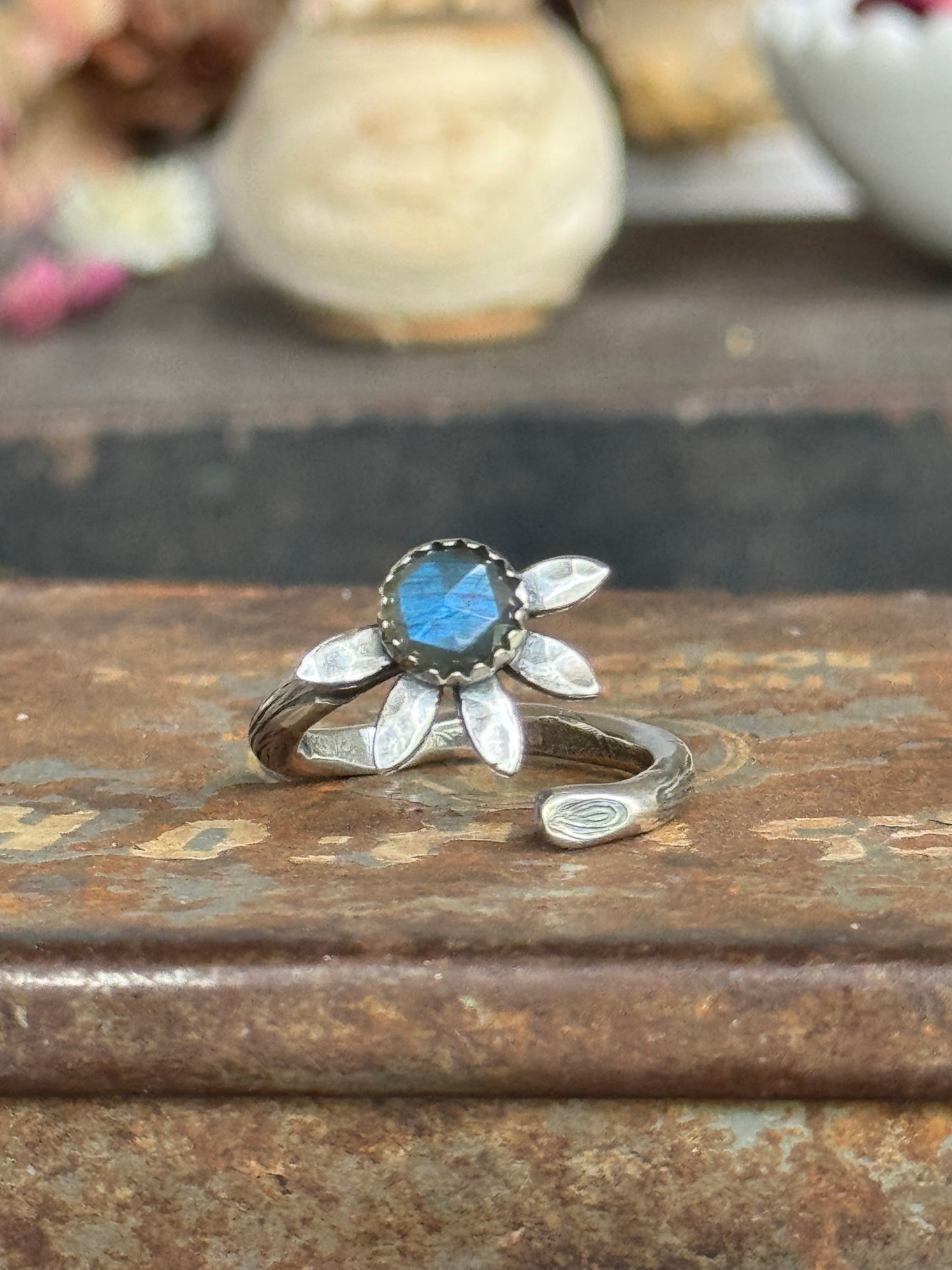 Twig wrap around sterling ring with Labradorite