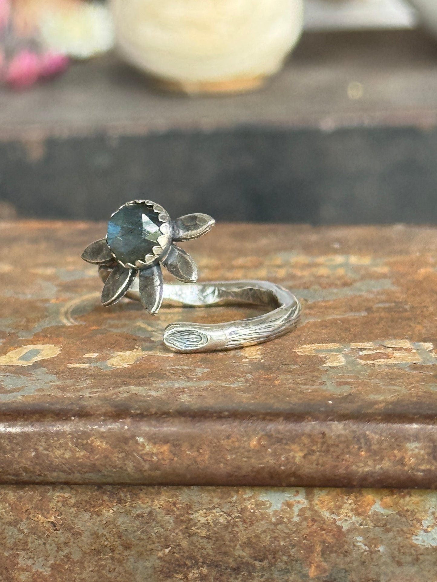 Twig wrap around sterling ring with Labradorite