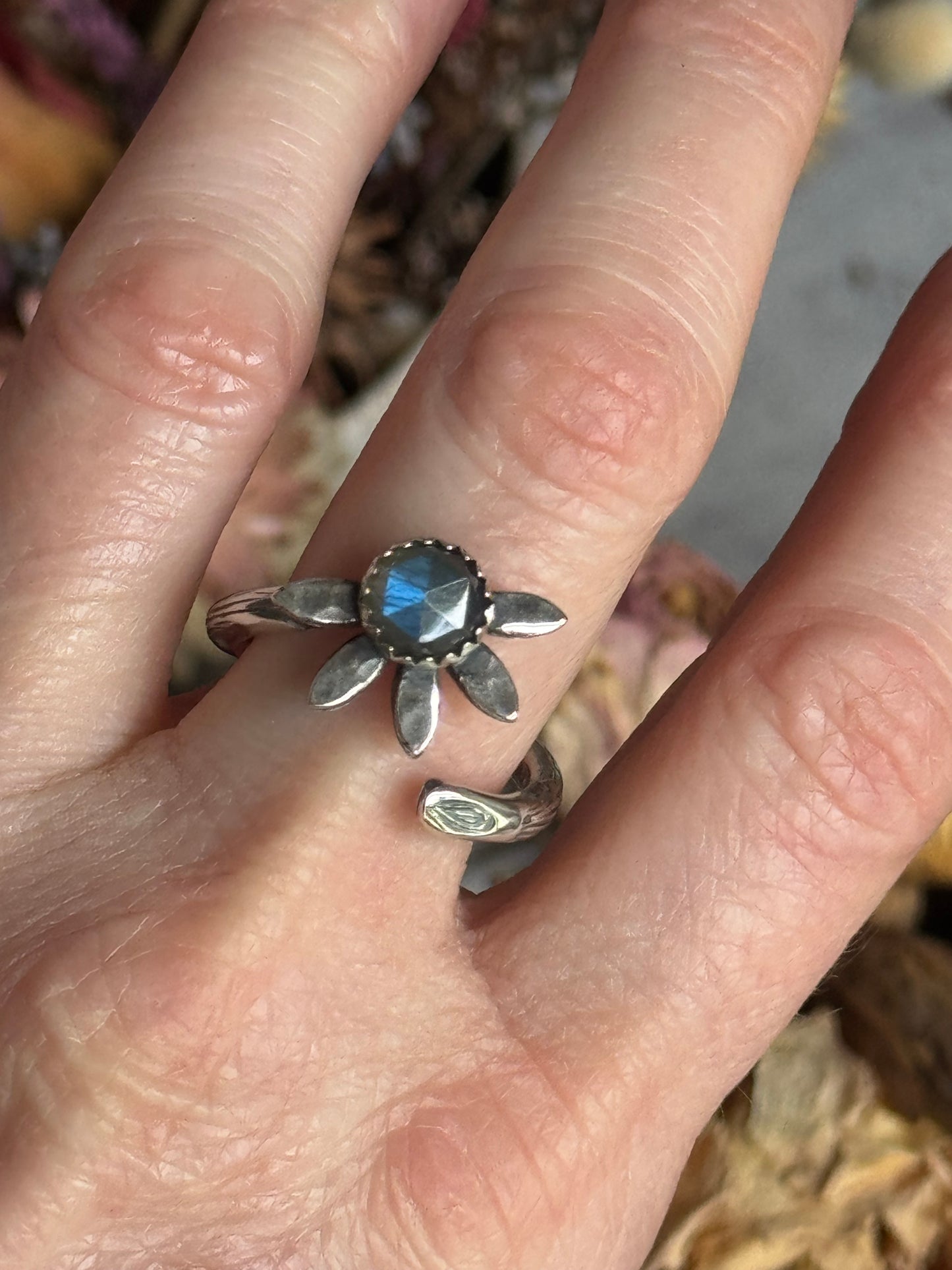 Twig wrap around sterling ring with Labradorite