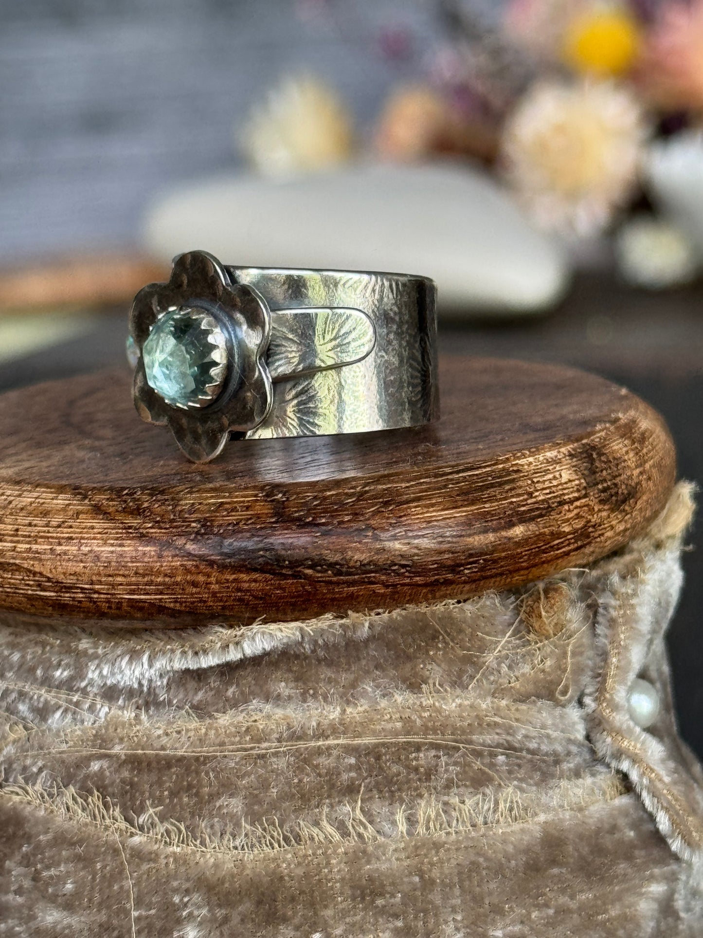 Aquamarine + Opal Adjustable sterling ring
