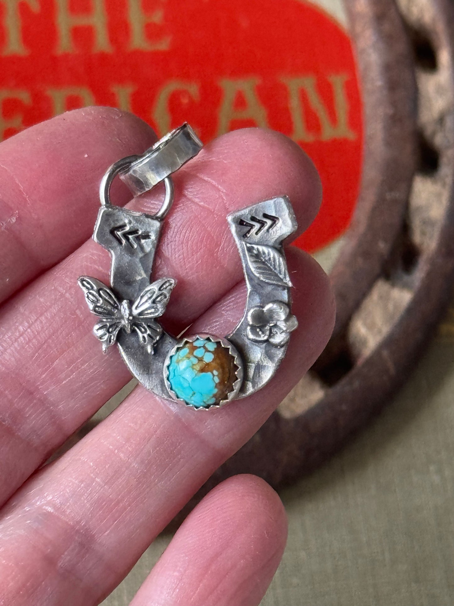 Number 8 Turquoise Sterling Horseshoe pendant