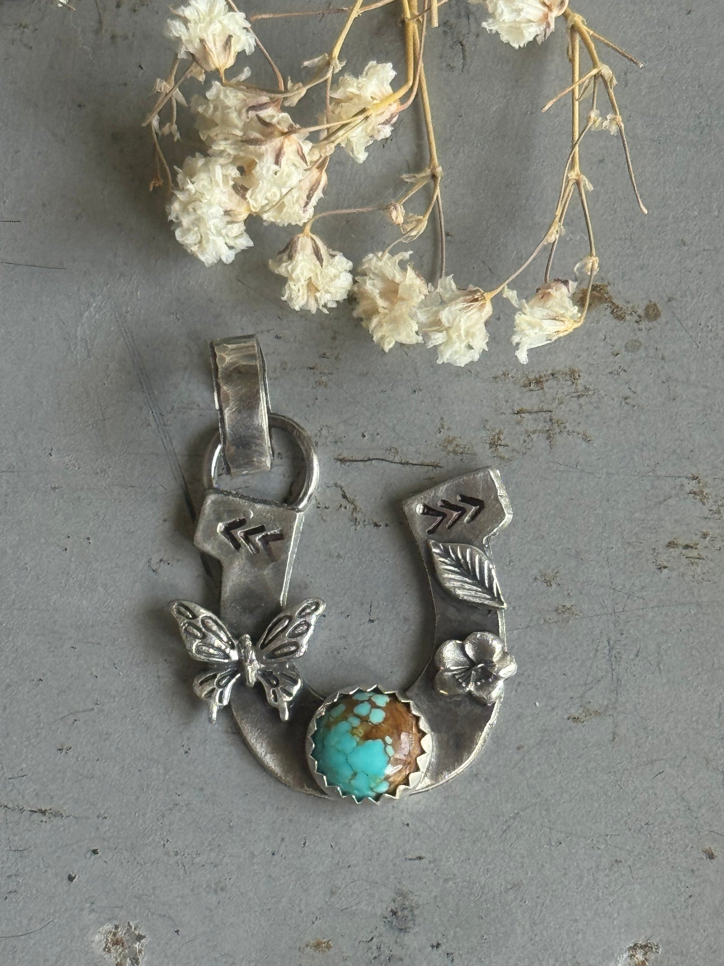 Number 8 Turquoise Sterling Horseshoe pendant