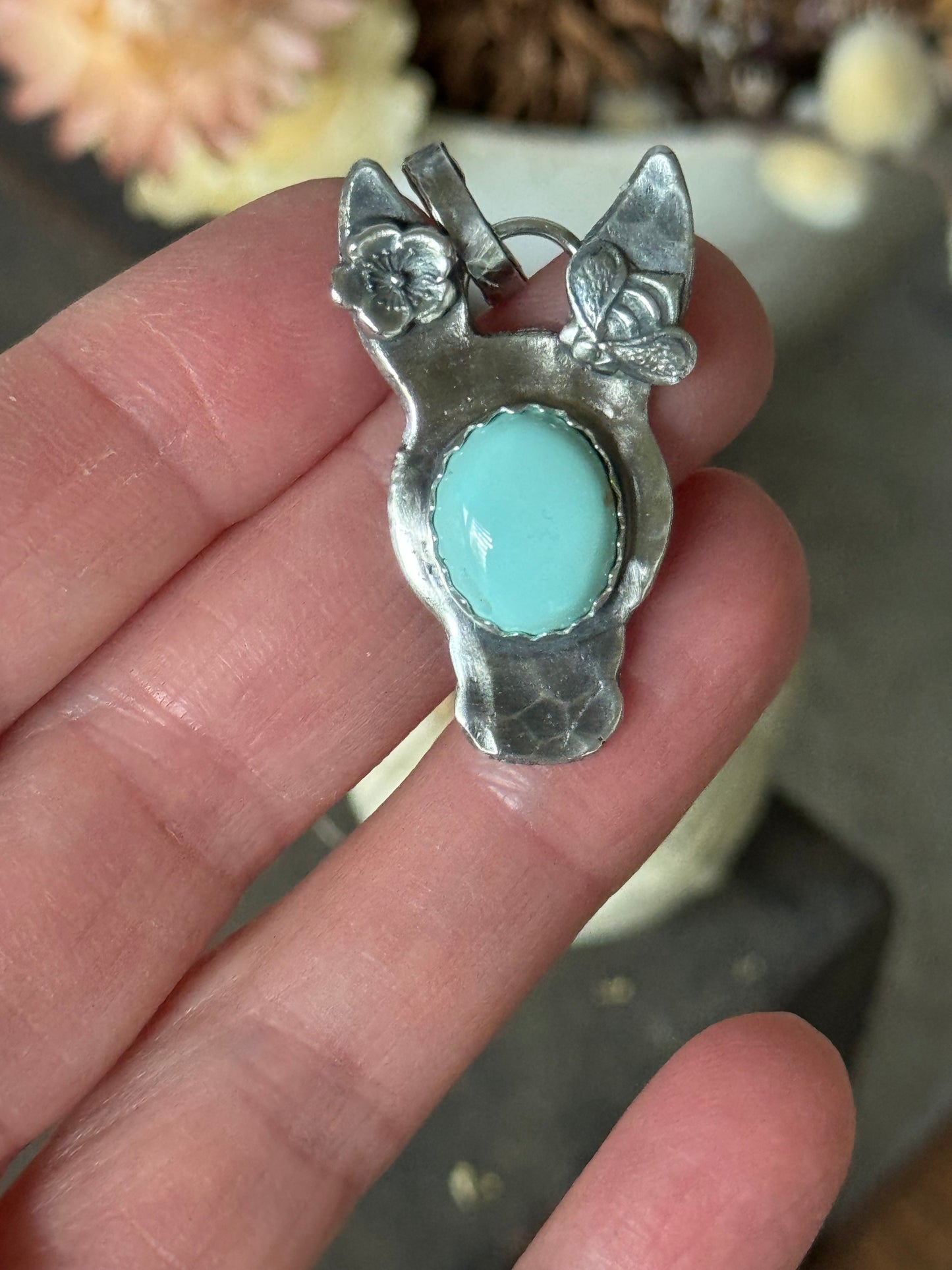 Reserved for April Sterling donkey/burro pendant with Lone Mountain Turquoise