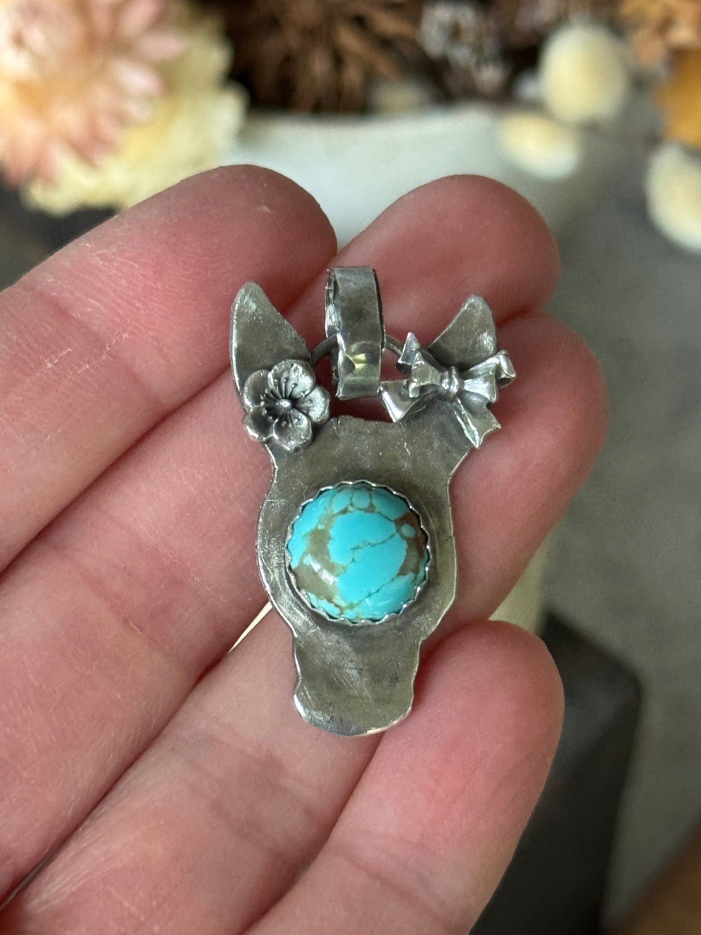 Sterling donkey/burro pendant with Number 8 Turquoise