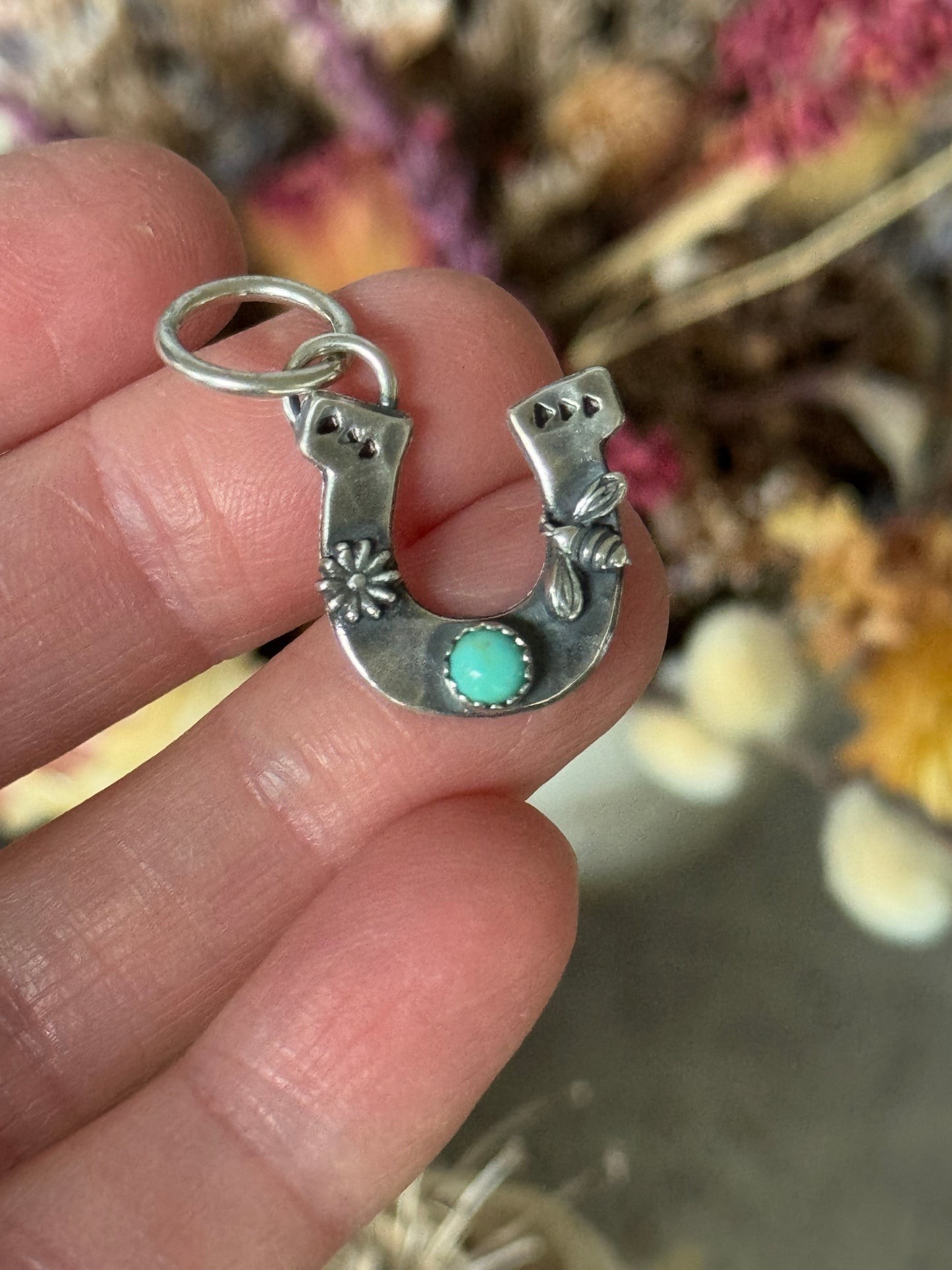 Kingman Turquoise Sterling Horseshoe pendant